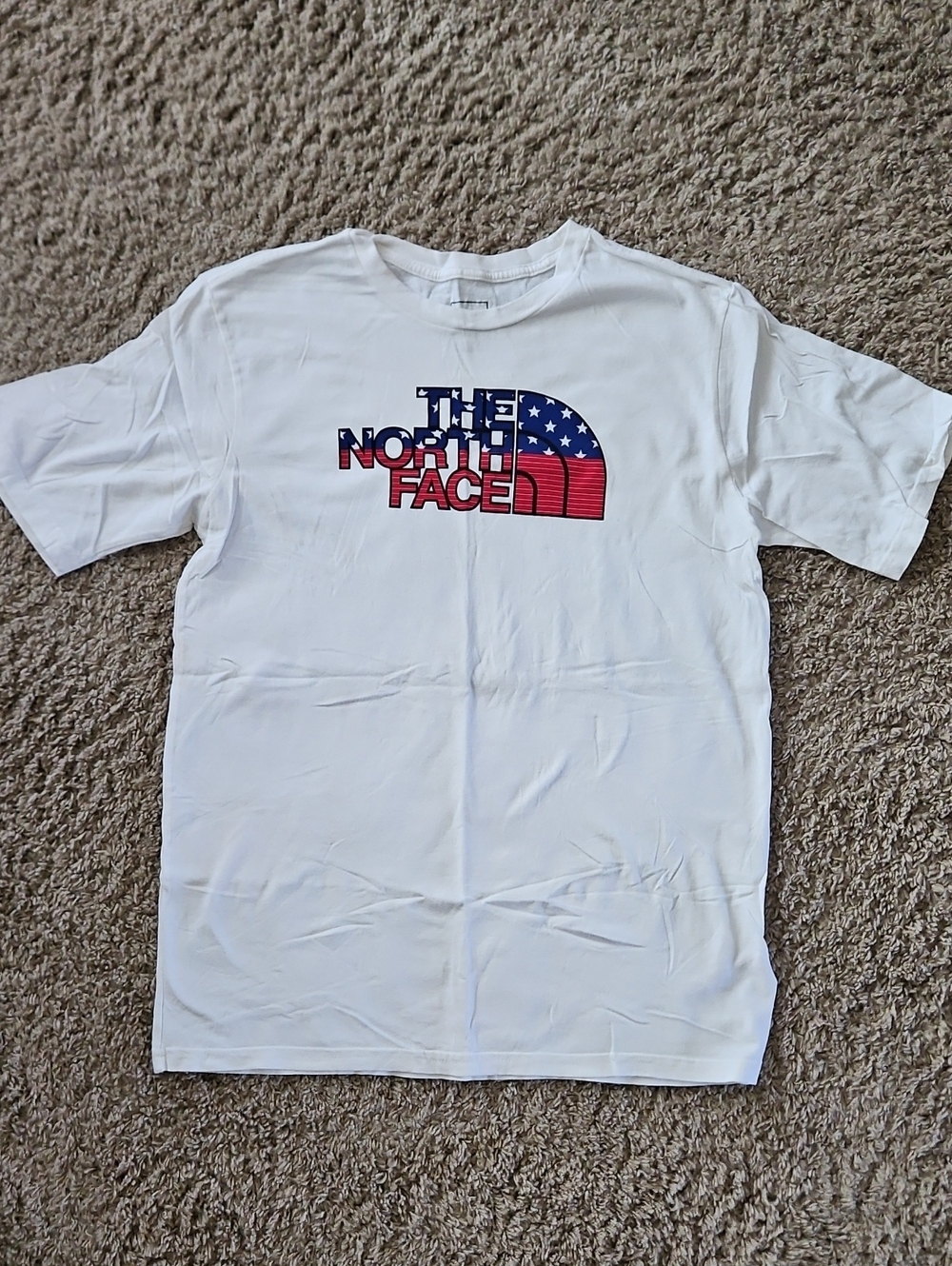The North Face White Short Sleeve Tee with Red, White, & Blue Logo
